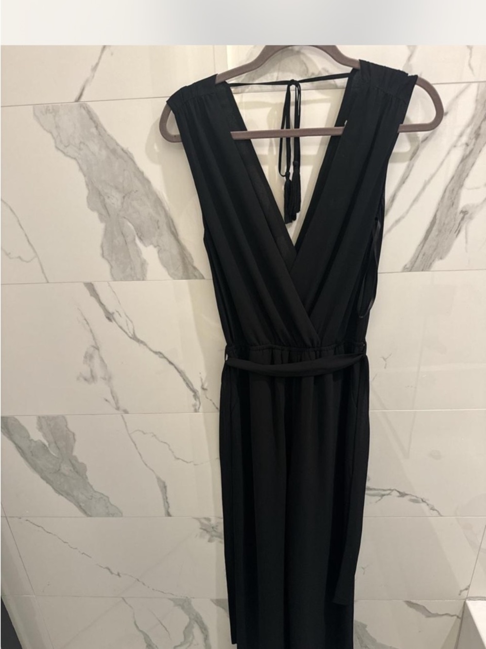 Naked Zebra Black Sleeveless V-Neck Wrap jumpsuit